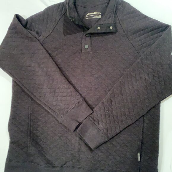 Eddie Bauer Sweater Henley Men's Large Diamond Black Pullover - Picture 2 of 9